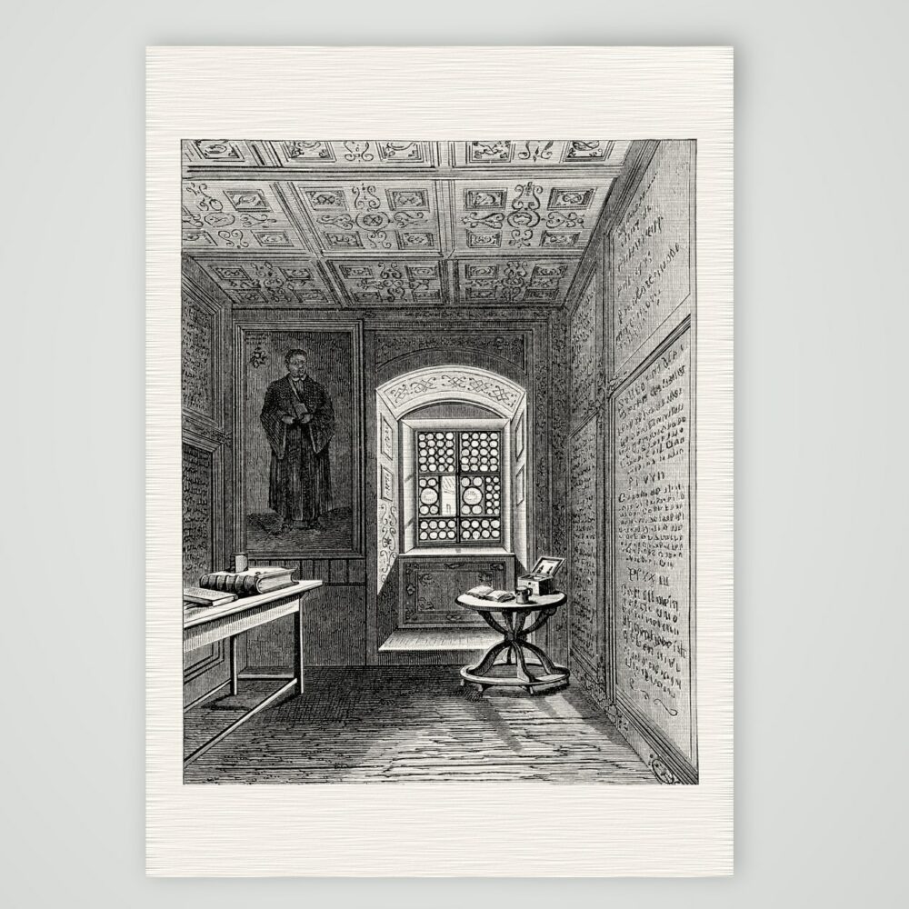 Luthers Klosterzelle in Erfurt – Holzstich, Kunstdruck auf Leinenpapier