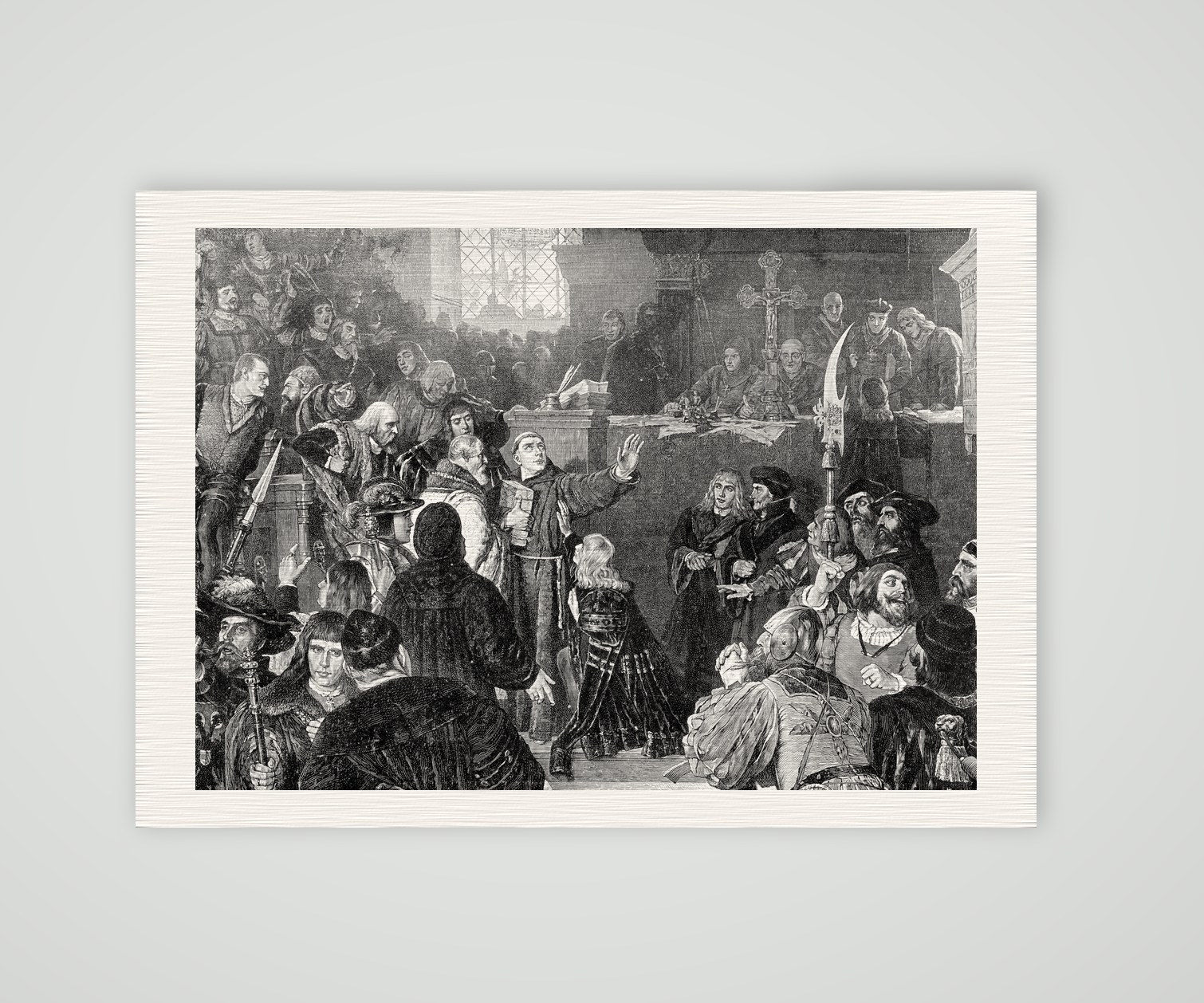 Luther nach seiner Rede in Worms – nach Beckmann – Buchreproduktion nach dem Gemälde von W. Beckmann, Kunstdruck auf Leinenpapier