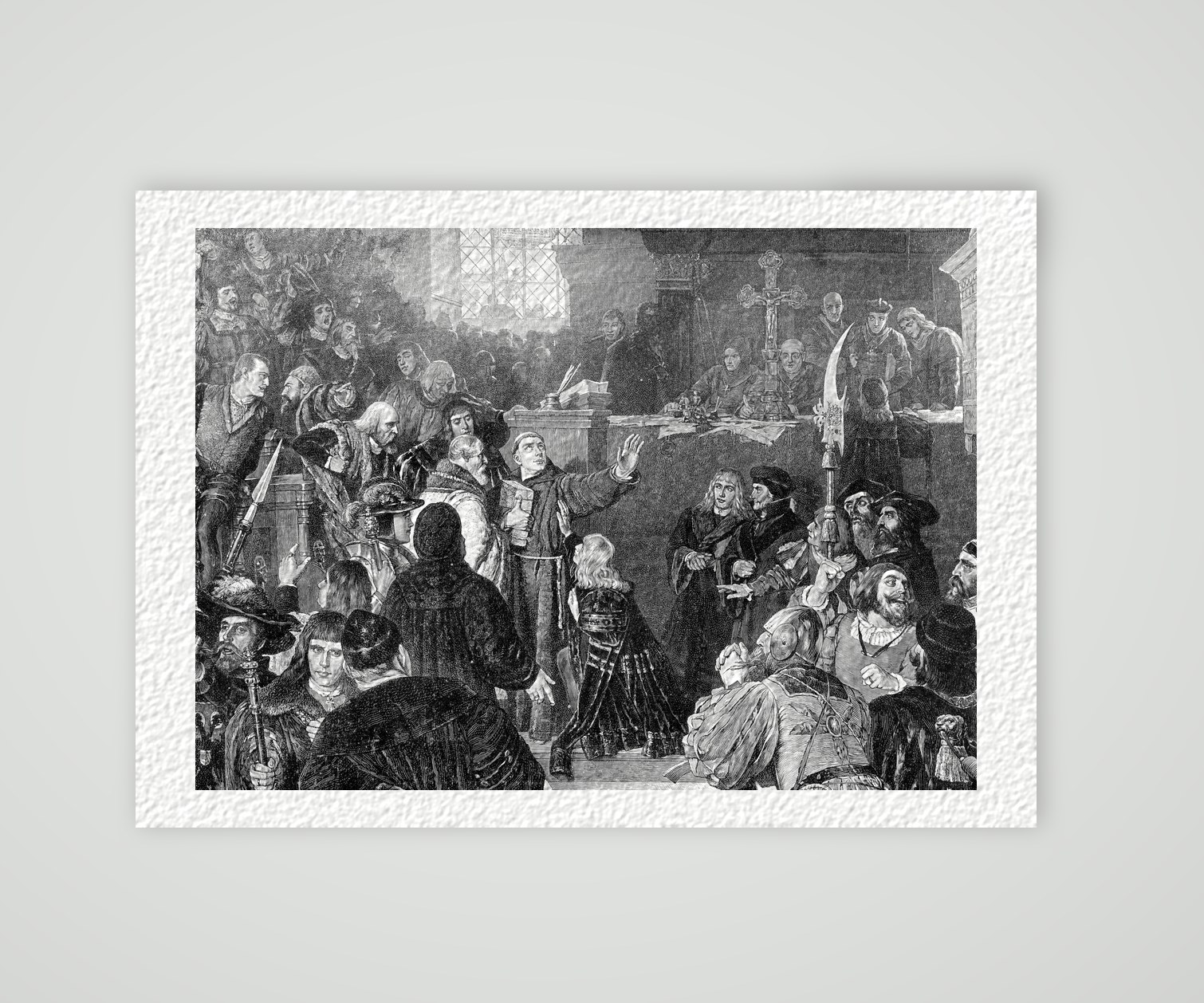 Luther nach seiner Rede in Worms – nach Beckmann – Buchreproduktion nach dem Gemälde von W. Beckmann, Kunstdruck auf Hahnemühle-Büttenpapier
