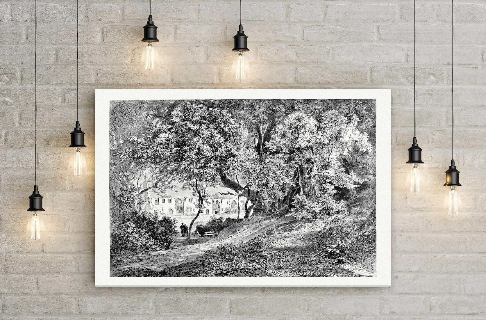 Kloster Nimbschen bei Grimma – Holzstich, Leinwanddruck auf Holzkeilrahmen an der Wand
