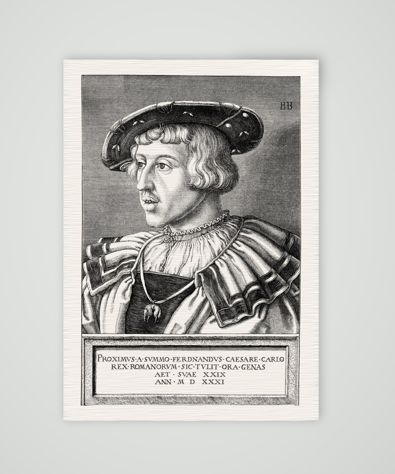 Erzherzog Ferdinand nach Barthel Beham (1531) – Nachbildung des Kupferstichs von Barthel Beham (1531), Kunstdruck auf Leinenpapier