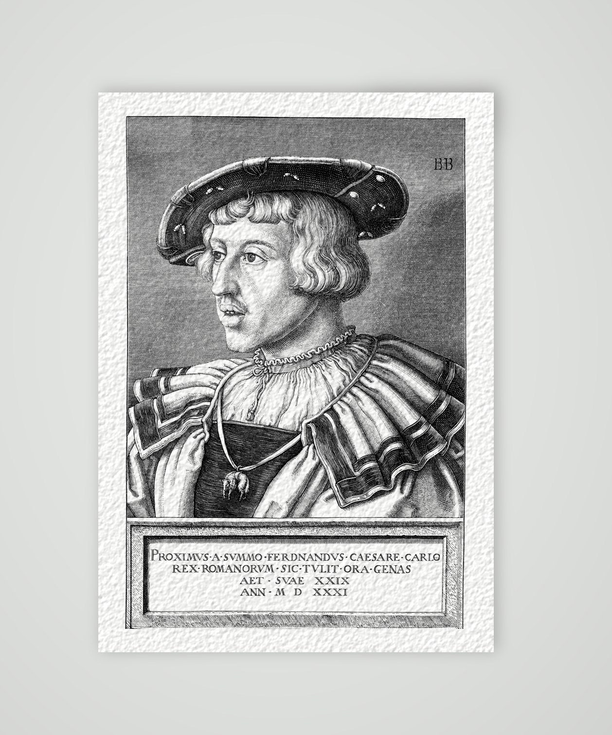 Erzherzog Ferdinand nach Barthel Beham (1531) – Nachbildung des Kupferstichs von Barthel Beham (1531), Kunstdruck auf Hahnemühle-Büttenpapier