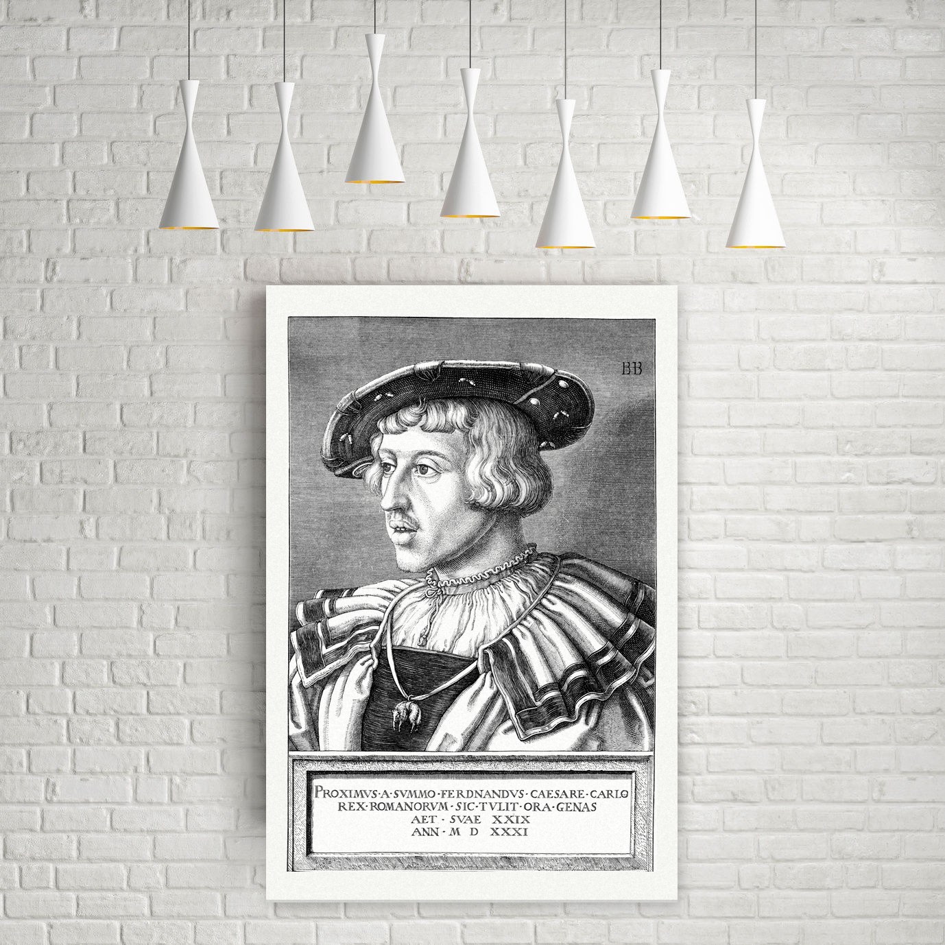 Erzherzog Ferdinand nach Barthel Beham (1531) – Nachbildung des Kupferstichs von Barthel Beham (1531), Leinwanddruck auf Holzkeilrahmen an der Wand