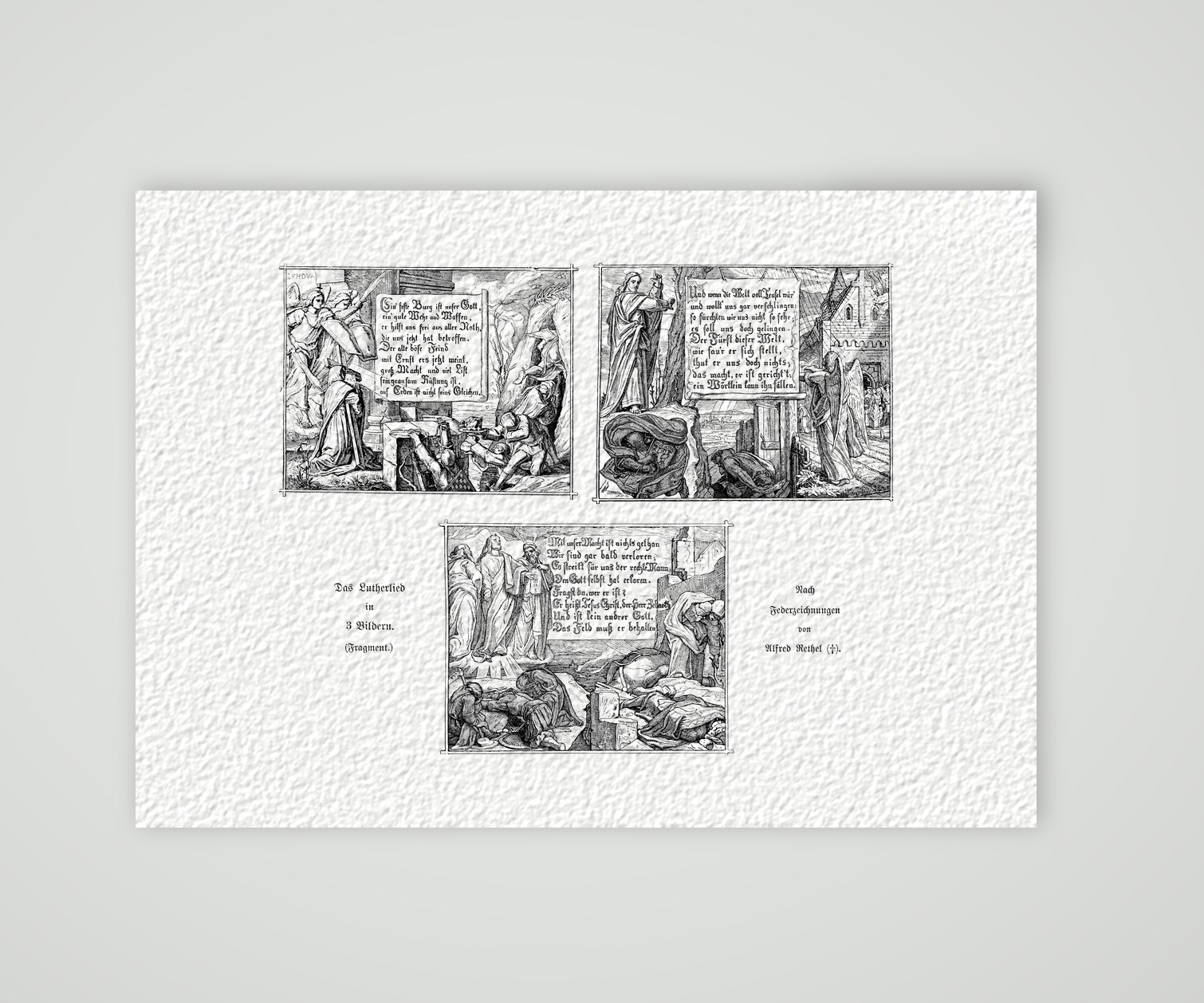 Das Lutherlied in drei Bildern – nach Alfred Rethel – Holzstich nach Federzeichnungen von Alfred Rethel, Kunstdruck auf Hahnemühle-Büttenpapier