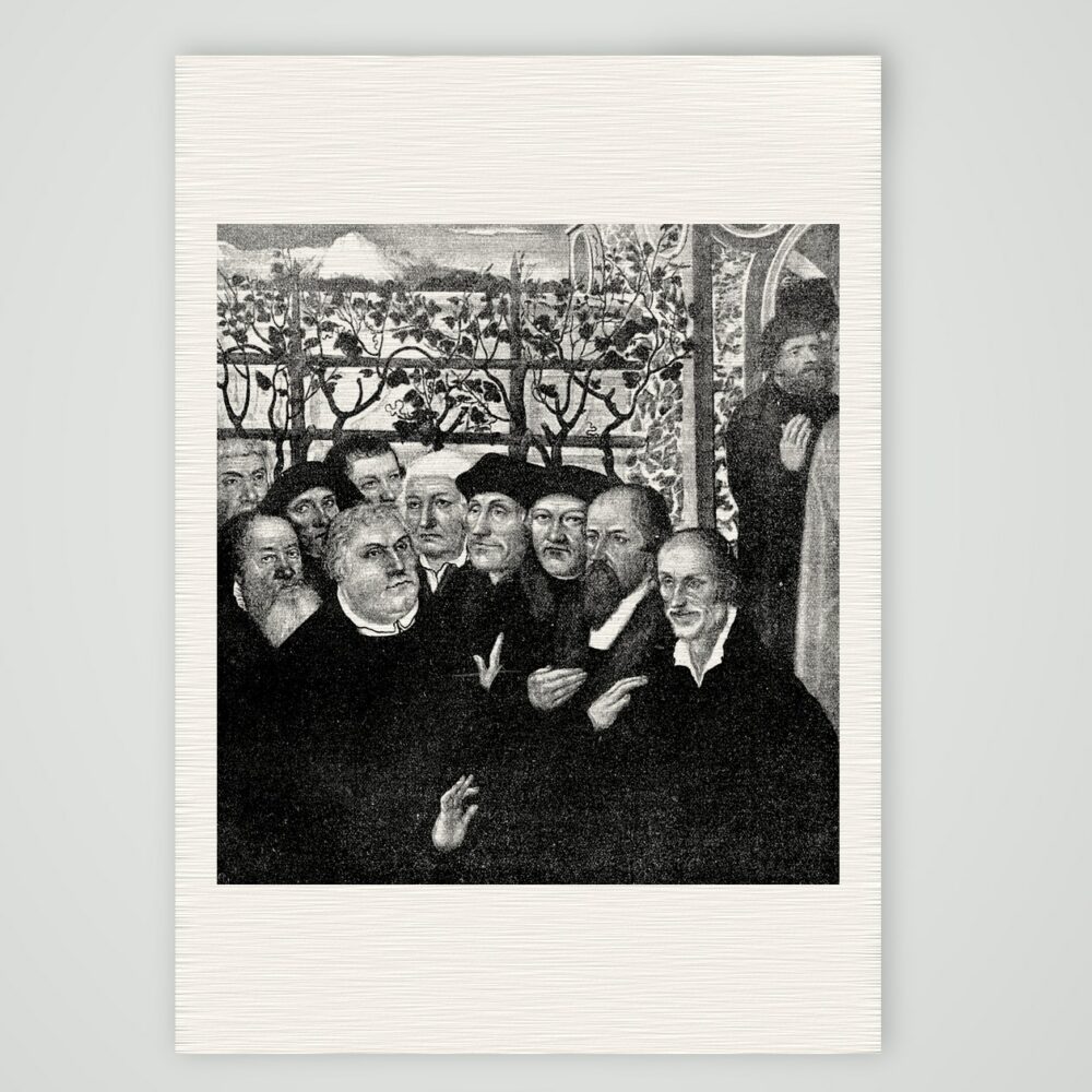 Die Reformatoren – aus Cranachs Epitaph in Nordhausen – Buchreproduktion nach Lucas Cranach d. J., Kunstdruck auf Leinenpapier