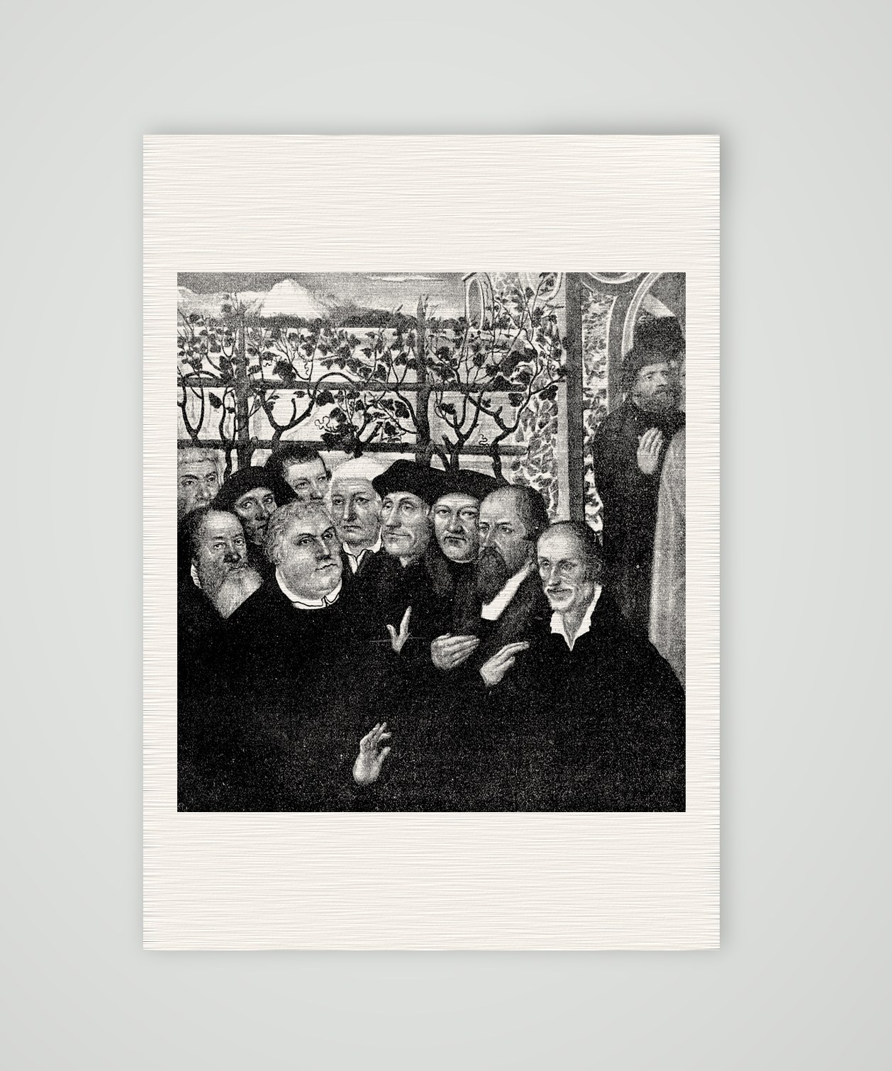 Die Reformatoren – aus Cranachs Epitaph in Nordhausen – Buchreproduktion nach Lucas Cranach d. J., Kunstdruck auf Leinenpapier