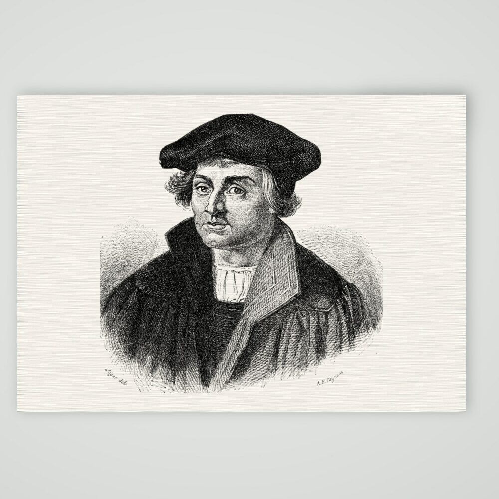 Johannes Bugenhagen – Bildnis im Stahlstich – Stahlstich, Kunstdruck auf Leinenpapier
