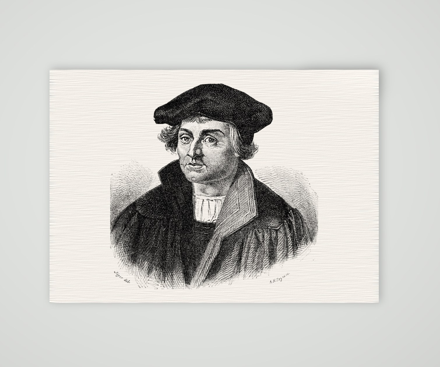 Johannes Bugenhagen – Bildnis im Stahlstich – Stahlstich, Kunstdruck auf Leinenpapier