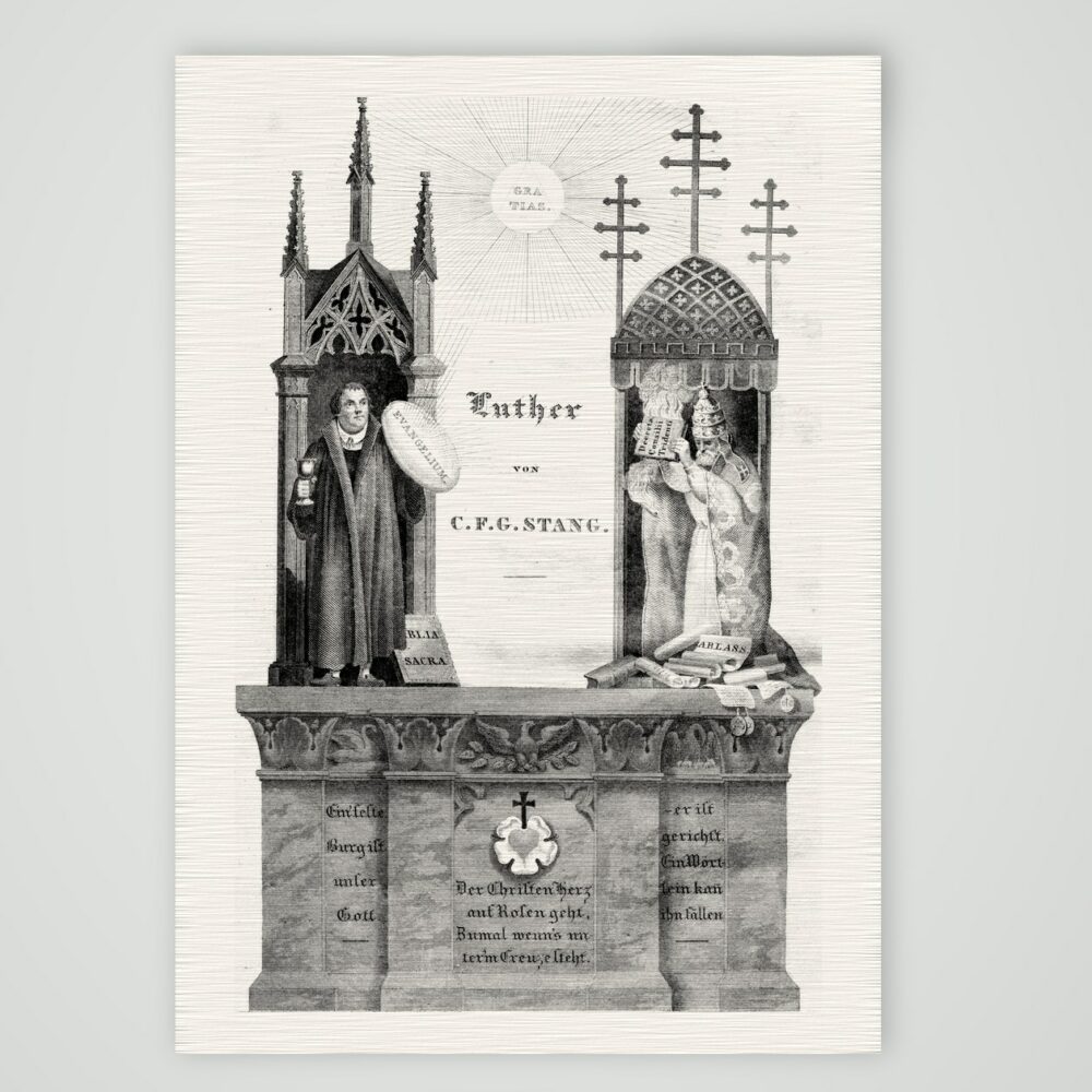 Luther – allegorisches Titelblatt – Stahlstich, Kunstdruck auf Leinenpapier
