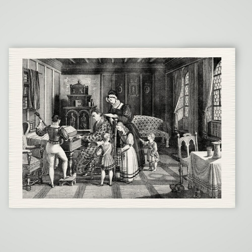 Luther als Familienvater – Stahlstich, Kunstdruck auf Leinenpapier