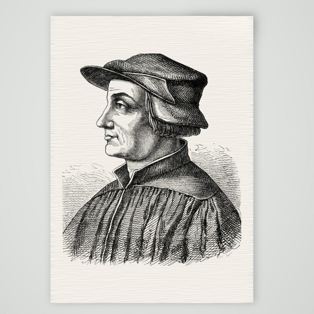Huldrych Zwingli im Profil – Holzstich, Kunstdruck auf Leinenpapier