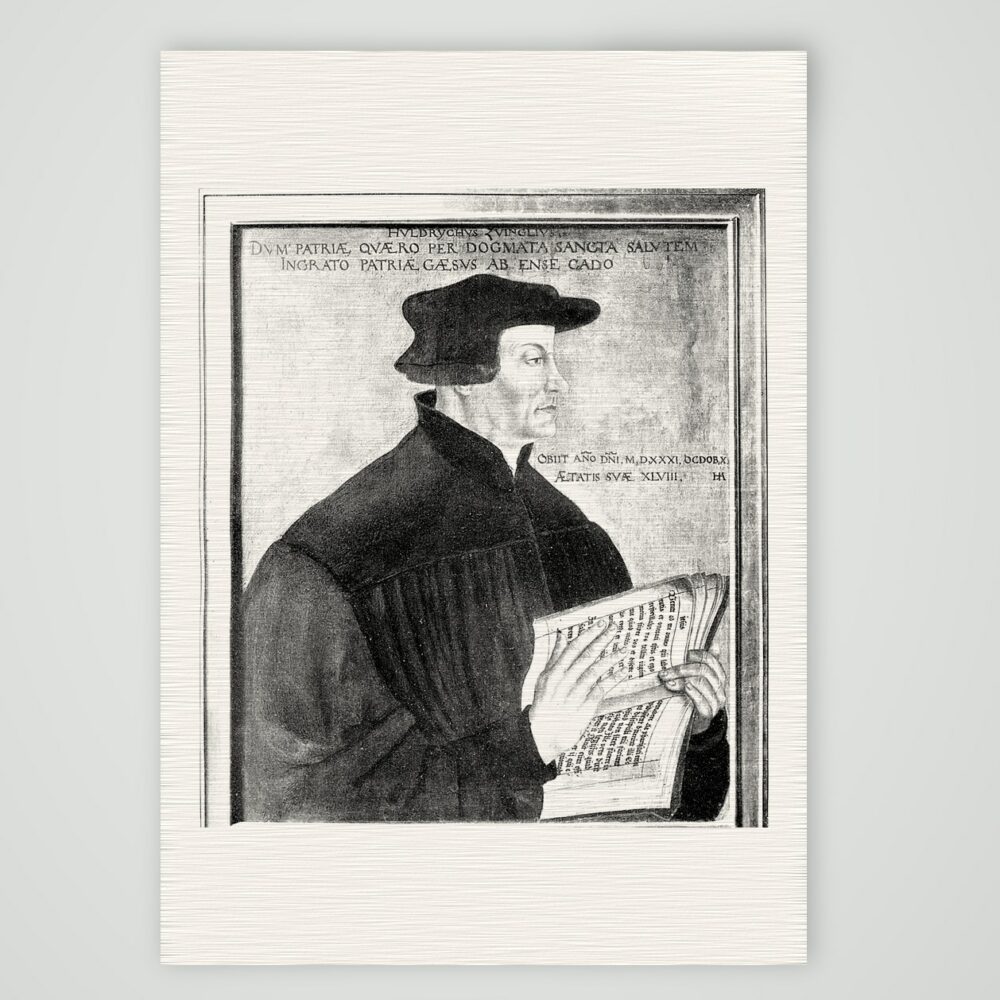 Huldrych Zwingli nach einem zeitgenössischen Gemälde – Buchreproduktion nach einem Ölgemälde des 16. Jahrhunderts, Kunstdruck auf Leinenpapier