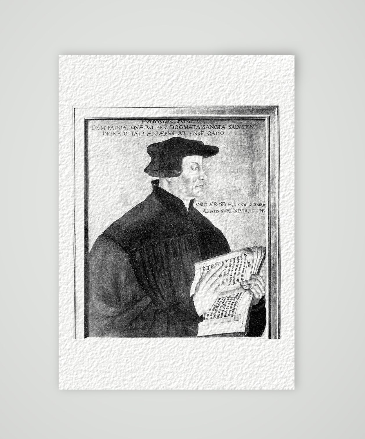 Huldrych Zwingli nach einem zeitgenössischen Gemälde – Buchreproduktion nach einem Ölgemälde des 16. Jahrhunderts, Kunstdruck auf Hahnemühle-Büttenpapier