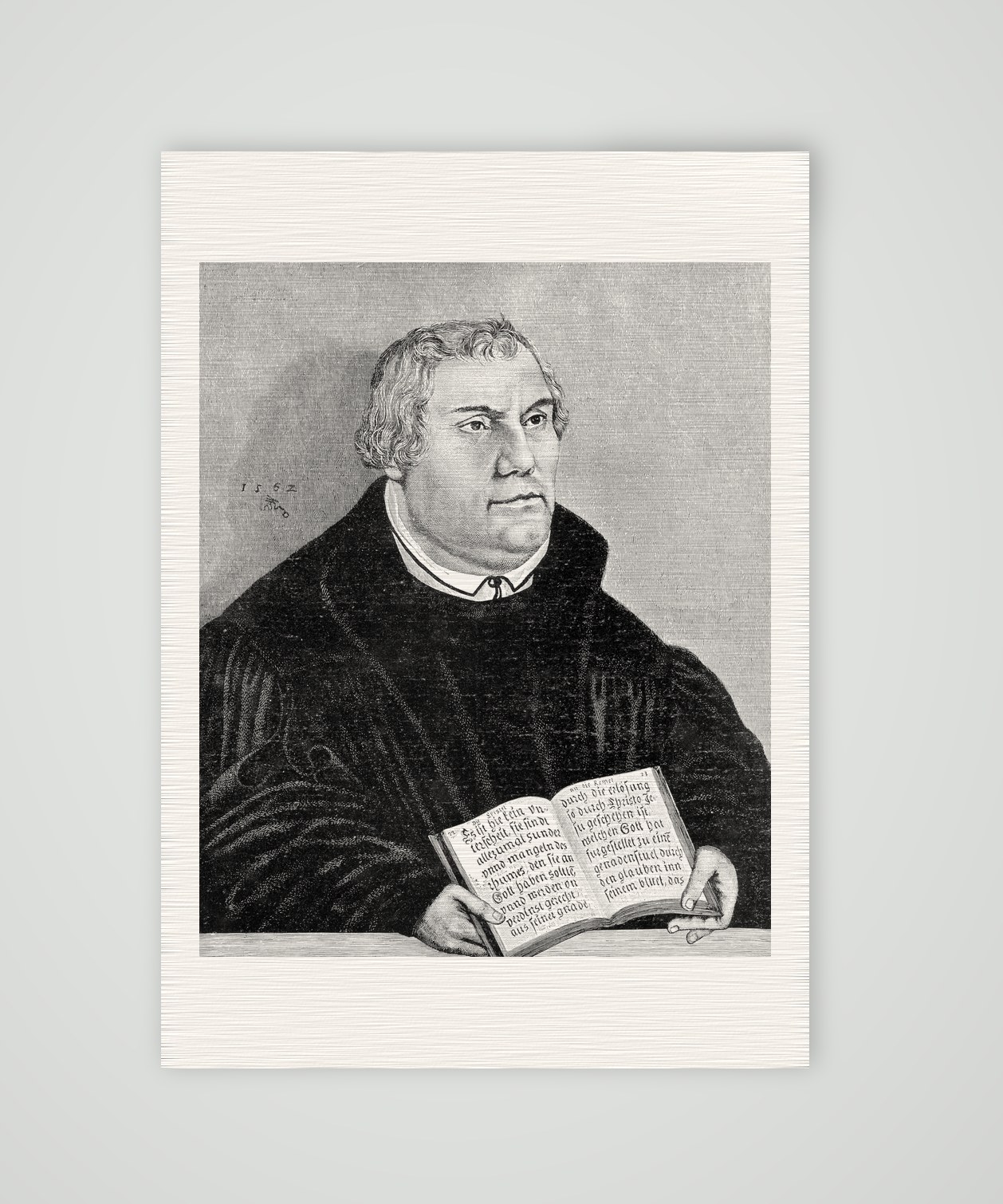 Martin Luther nach Lucas Cranach d. J. (1552) – Buchreproduktion nach dem Gemälde von Lucas Cranach d. J., Kunstdruck auf Leinenpapier