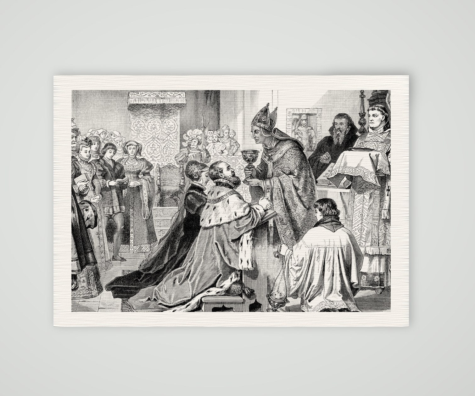 Joachim II. tritt zum Luthertum über, Spandau 1539 – Holzstich, Kunstdruck auf Leinenpapier