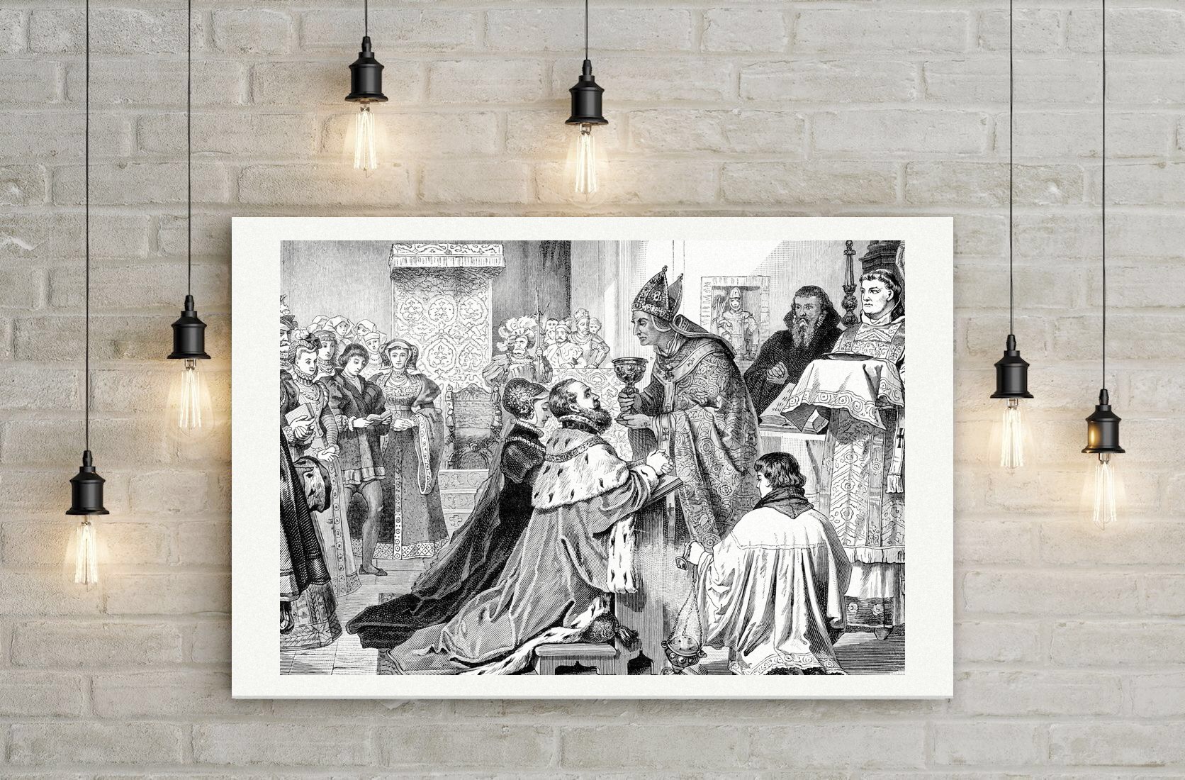 Joachim II. tritt zum Luthertum über, Spandau 1539 – Holzstich, Leinwanddruck auf Holzkeilrahmen an der Wand