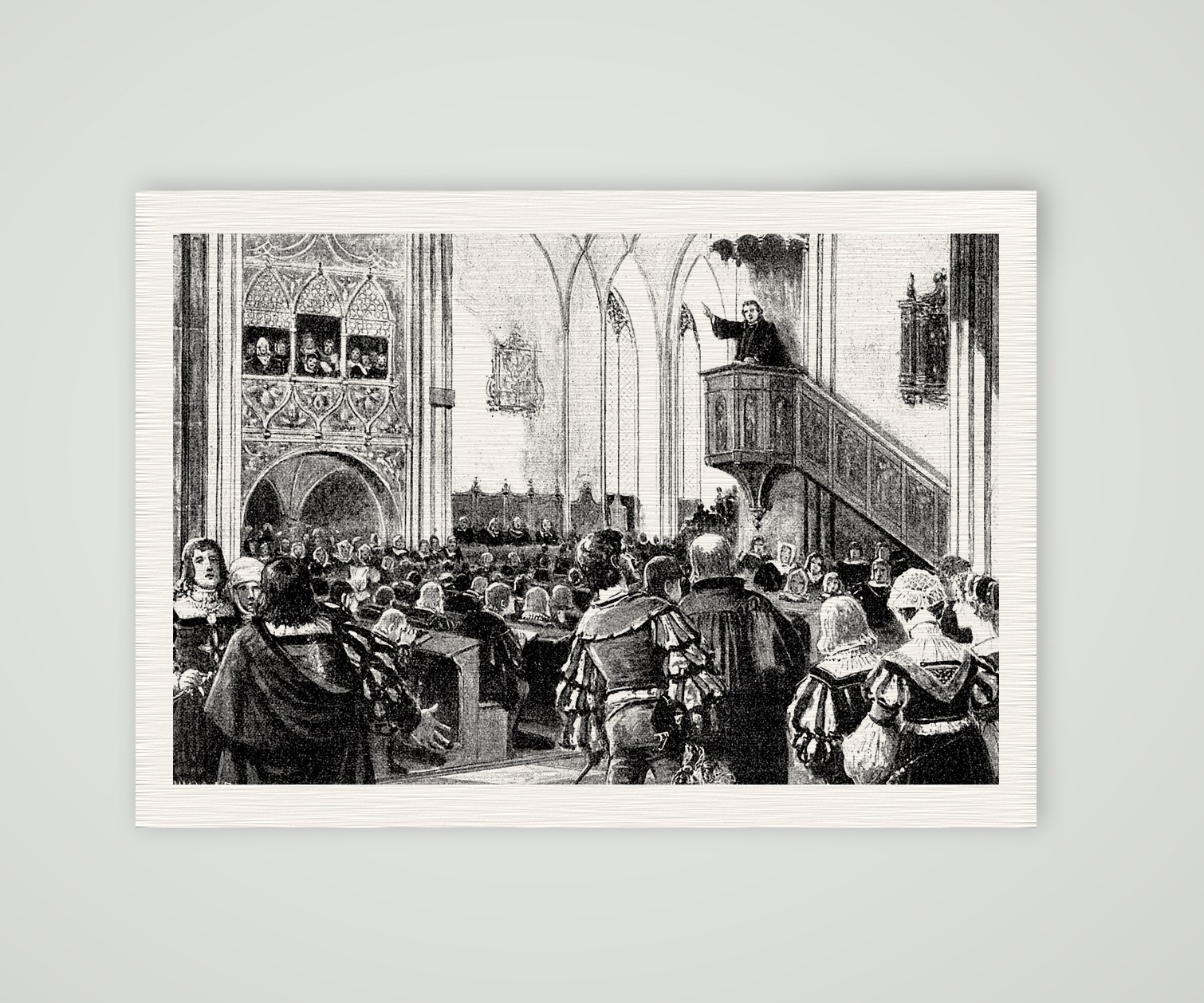 Luther predigt 1539 in der Thomaskirche zu Leipzig – Buchreproduktion, Kunstdruck auf Leinenpapier