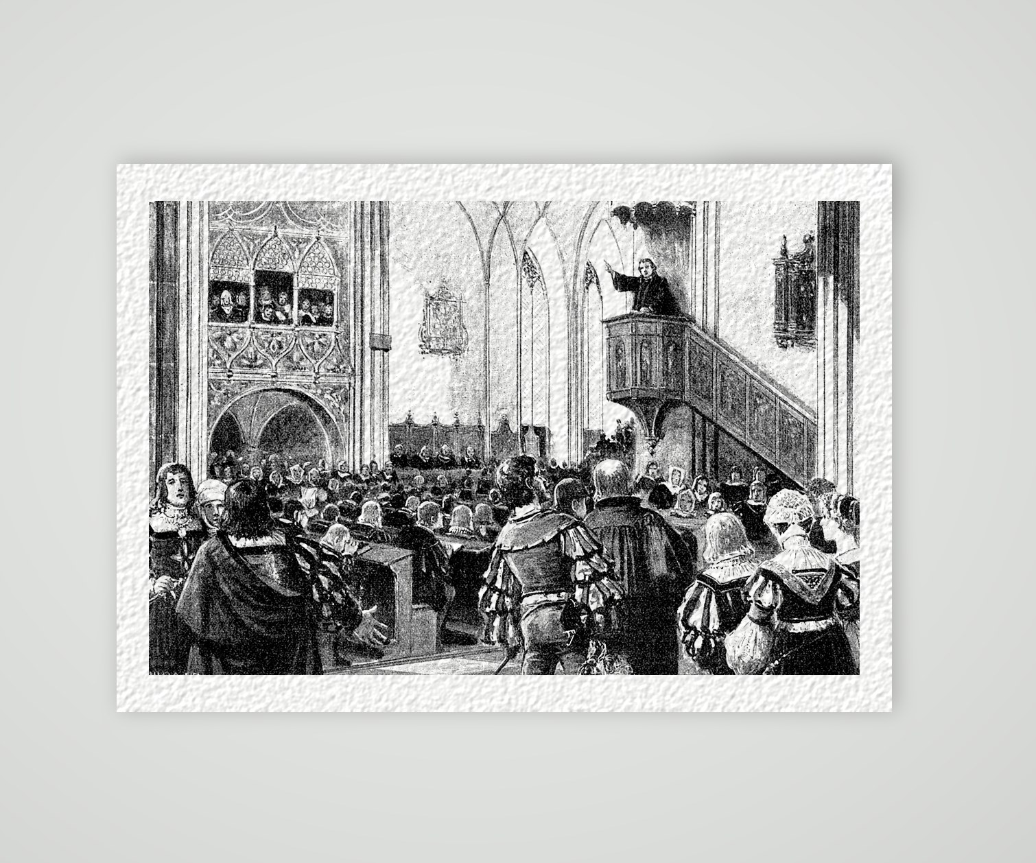 Luther predigt 1539 in der Thomaskirche zu Leipzig – Buchreproduktion, Kunstdruck auf Hahnemühle-Büttenpapier