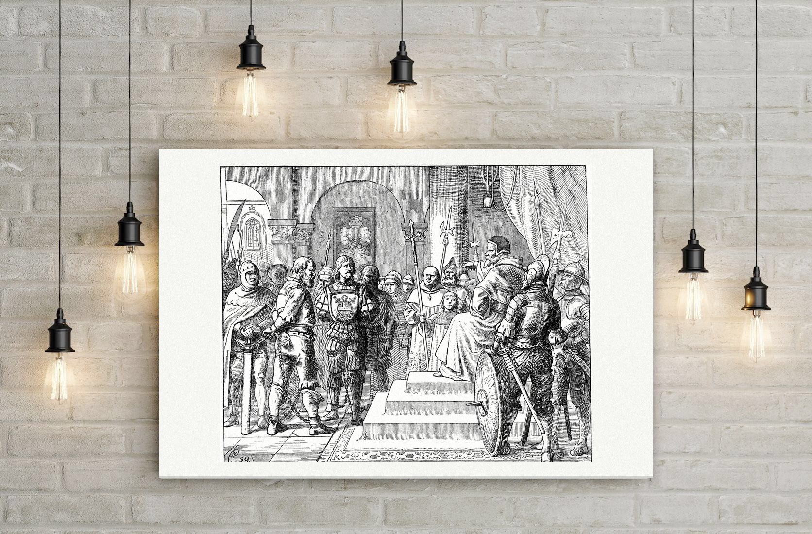 Die Wiedertäufer vor dem Bischof von Münster – nach Camphausen – Holzstich nach W. von Camphausen, Leinwanddruck auf Holzkeilrahmen an der Wand