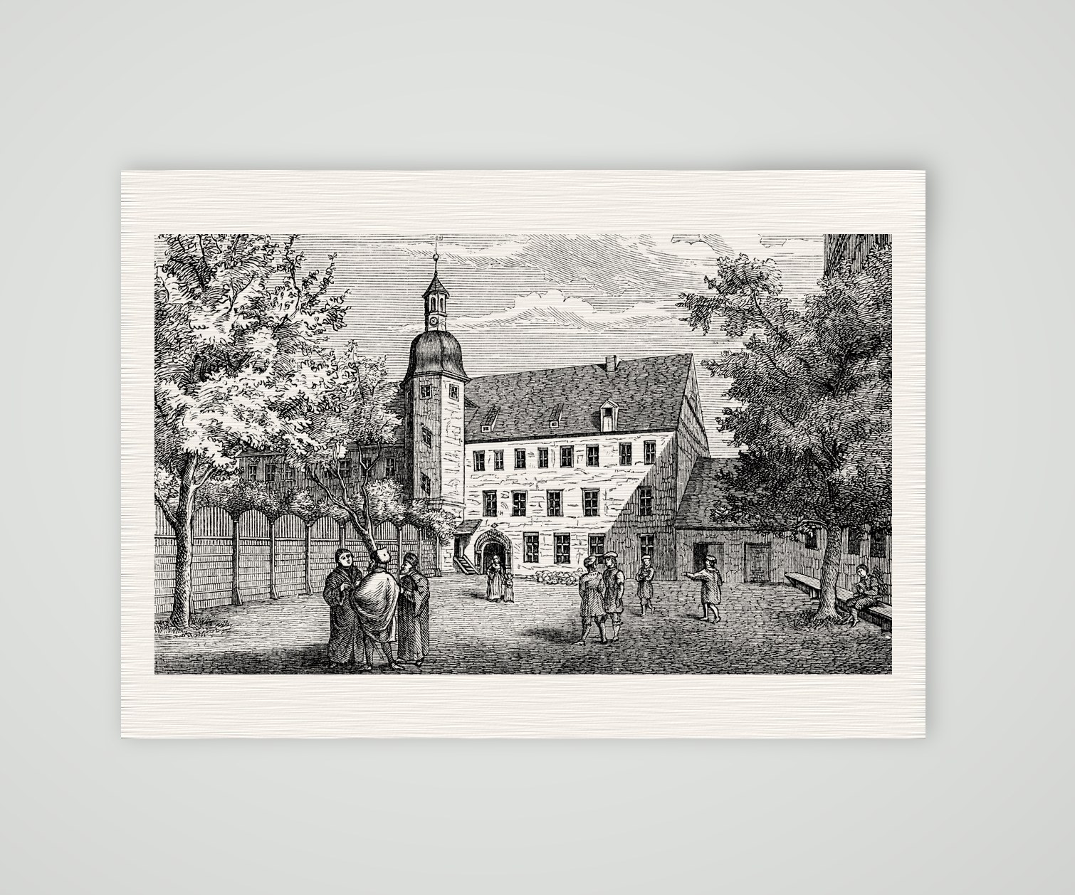 Wittenberg, das Augustinerkloster zu Luthers Zeiten – Holzstich, Kunstdruck auf Leinenpapier