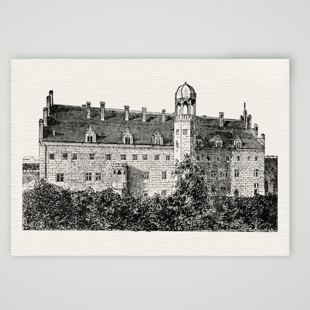 Wittenberg, das Lutherhaus nach der Renovierung – Holzstich, Kunstdruck auf Leinenpapier