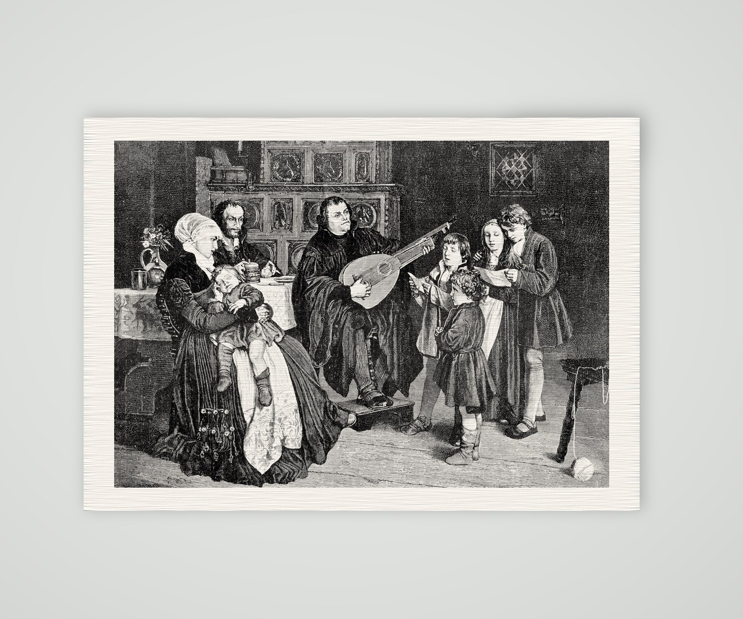Luther im Kreis seiner Familie – nach Spangenberg – Buchreproduktion nach dem Gemälde von G. Spangenberg, Kunstdruck auf Leinenpapier