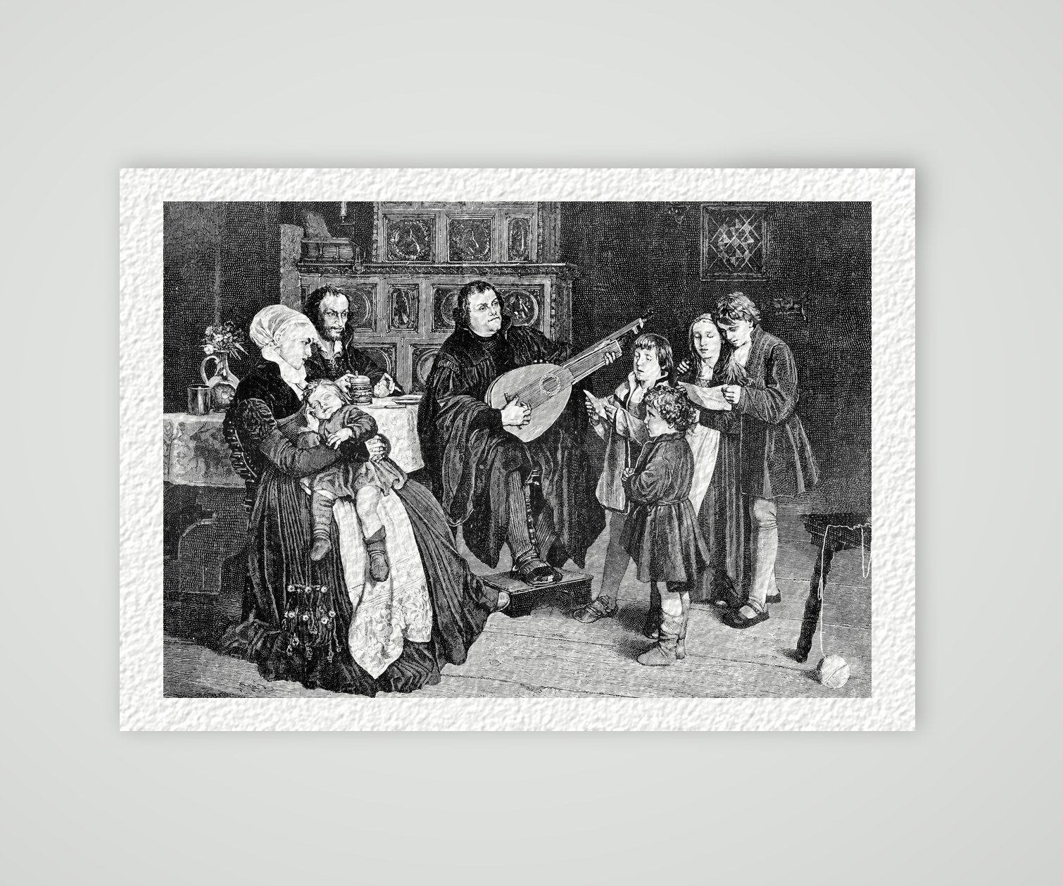 Luther im Kreis seiner Familie – nach Spangenberg – Buchreproduktion nach dem Gemälde von G. Spangenberg, Kunstdruck auf Hahnemühle-Büttenpapier