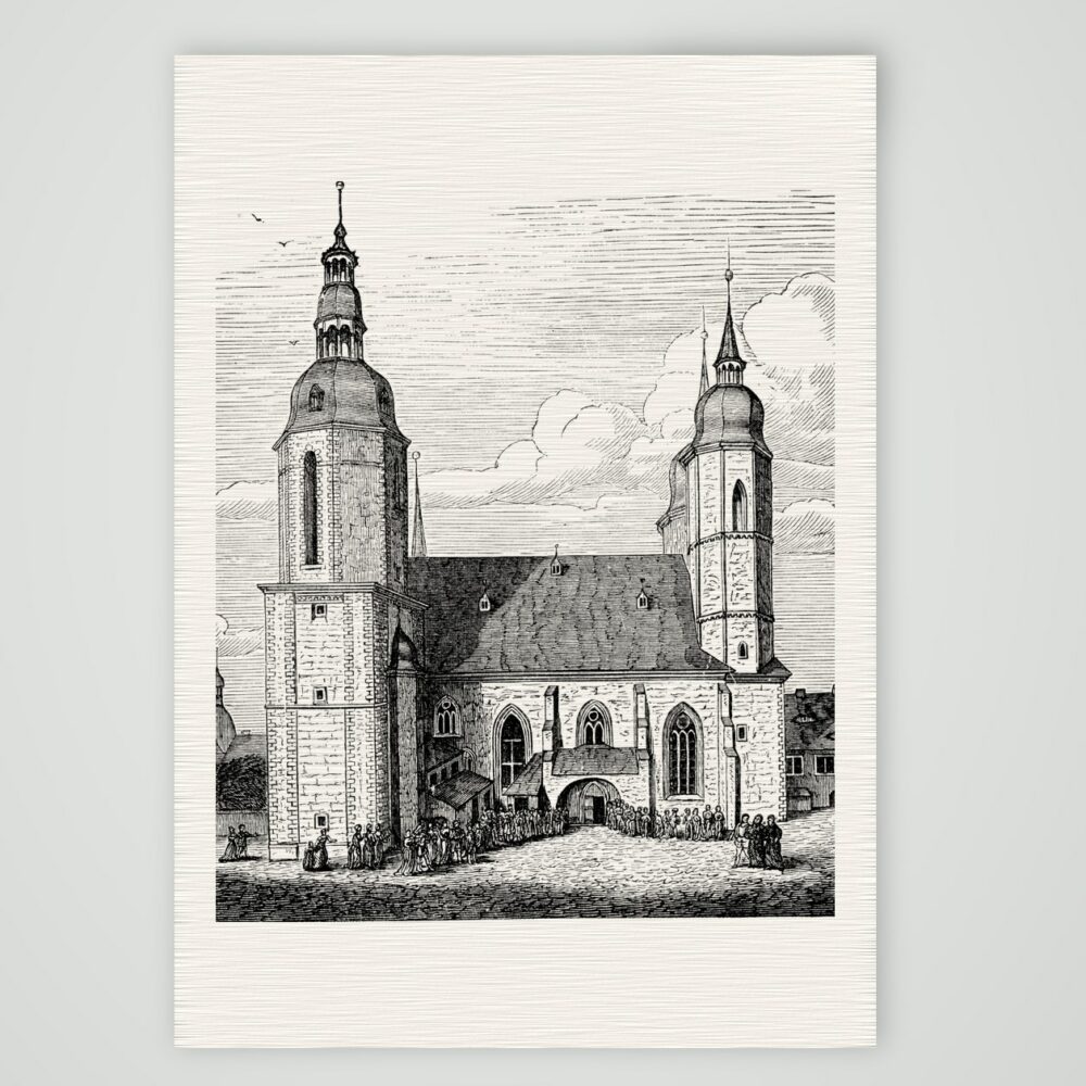 Eisleben, die Andreaskirche – Holzstich, Kunstdruck auf Leinenpapier