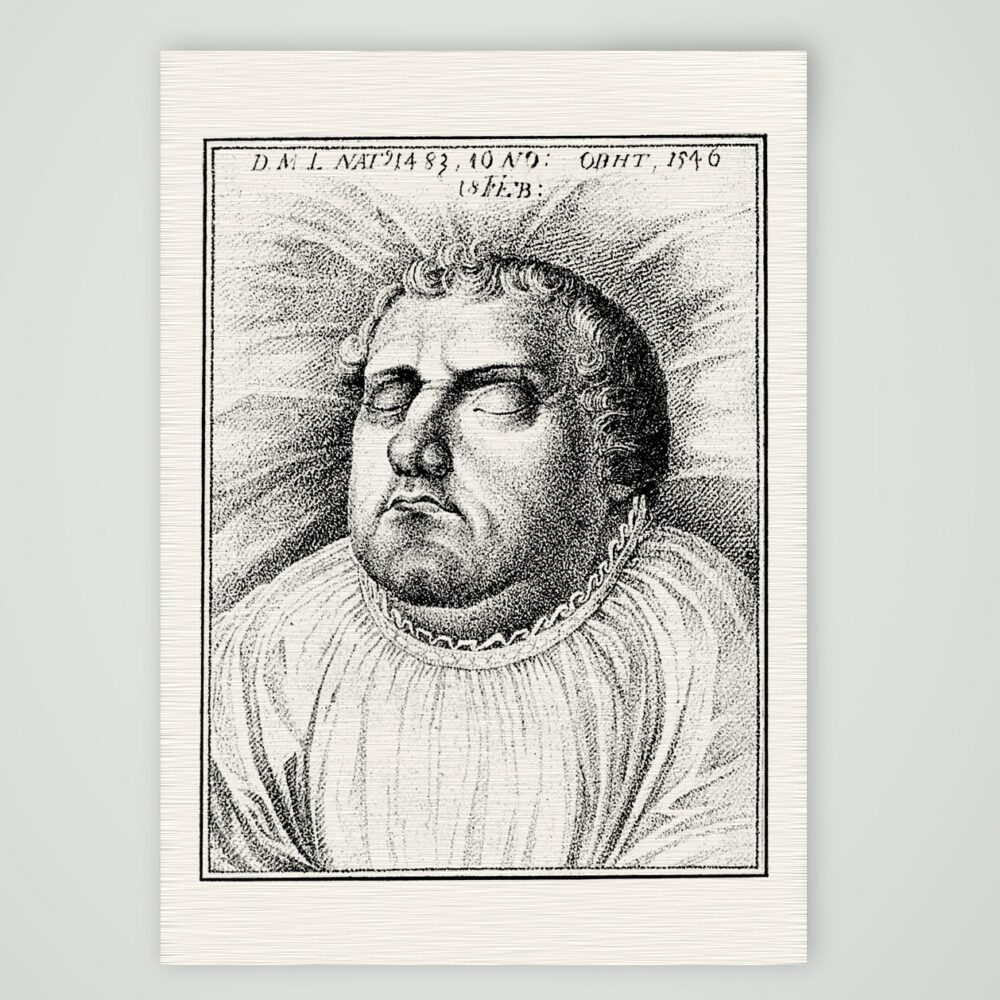 Luther auf dem Totenbett – nach Cranach – Buchreproduktion nach Lucas Cranach, Kunstdruck auf Leinenpapier