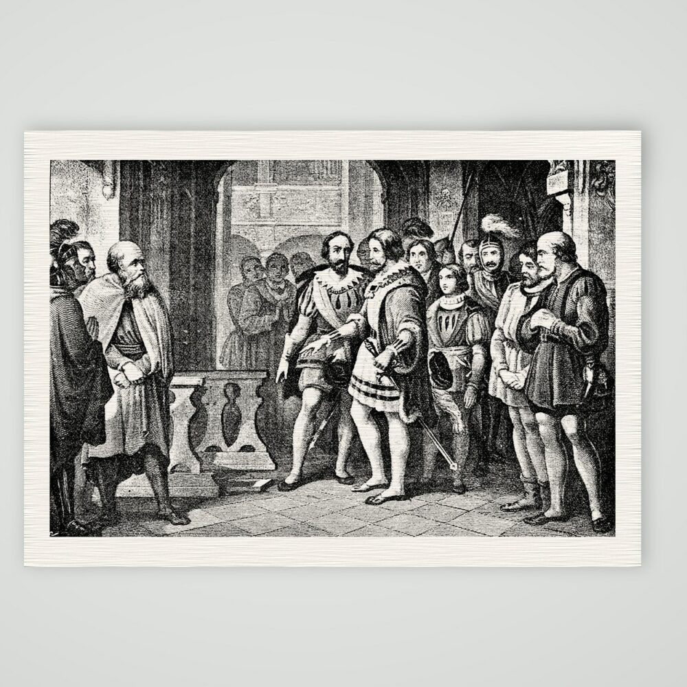 Karl V. an Luthers Grab in Wittenberg – Buchreproduktion, Kunstdruck auf Leinenpapier