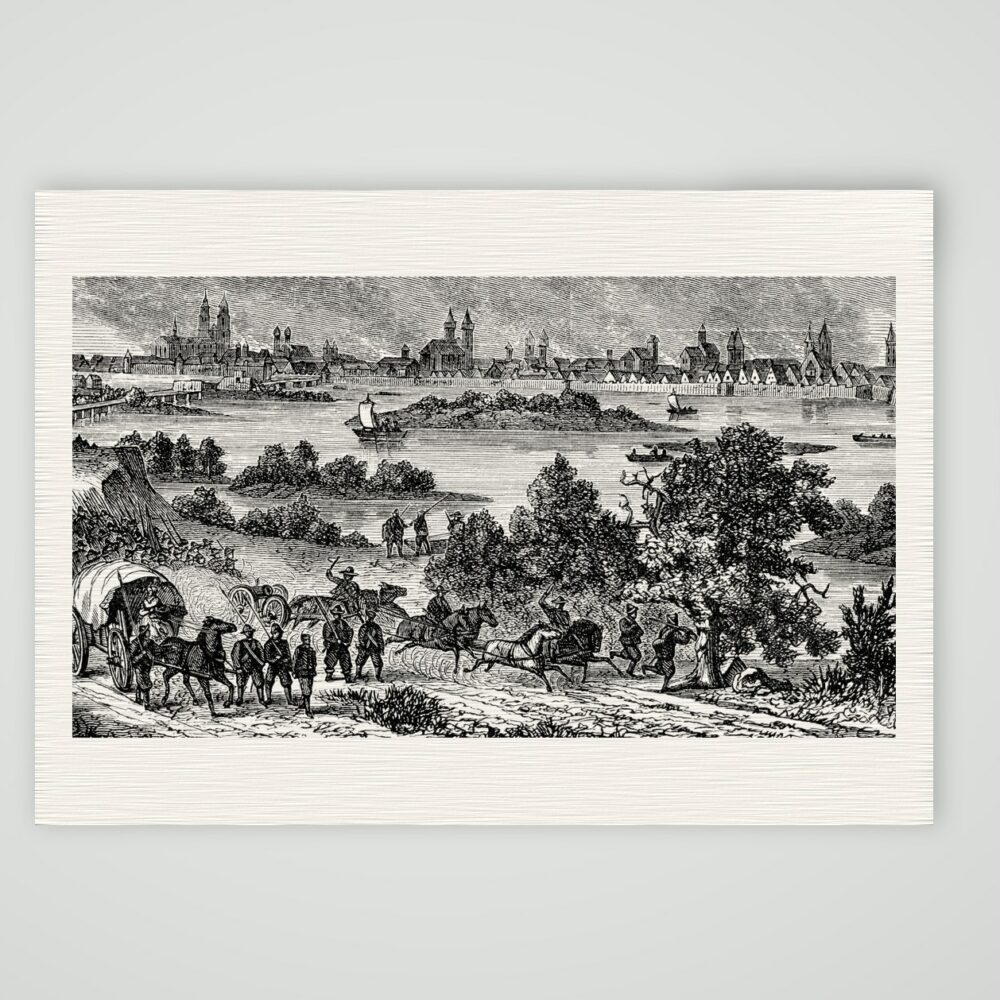Magdeburg im Mittelalter – Holzstich, Kunstdruck auf Leinenpapier