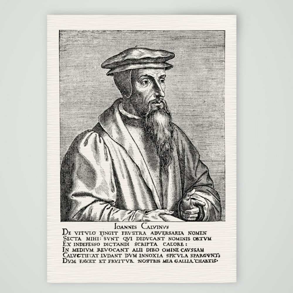Johannes Calvin nach altem Kupferstich – Faksimile nach Kupferstich des 16. Jh., Kunstdruck auf Leinenpapier