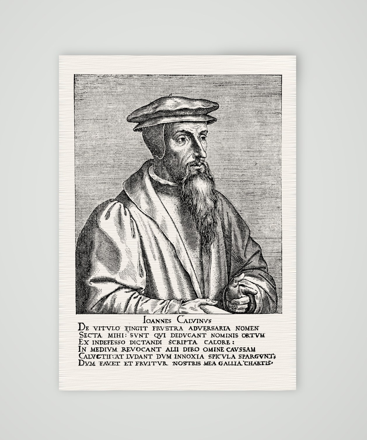 Johannes Calvin nach altem Kupferstich – Faksimile nach Kupferstich des 16. Jh., Kunstdruck auf Leinenpapier
