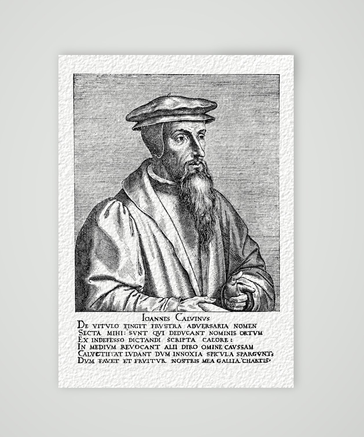 Johannes Calvin nach altem Kupferstich – Faksimile nach Kupferstich des 16. Jh., Kunstdruck auf Hahnemühle-Büttenpapier