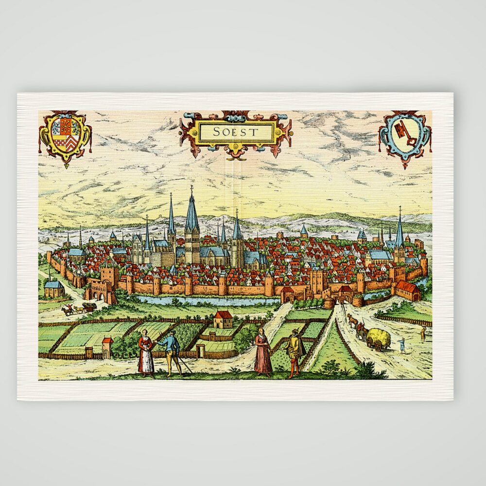 Soest nach Braun und Hogenberg – Farbiges Faksimile nach Braun und Hogenberg, Kunstdruck auf Leinenpapier