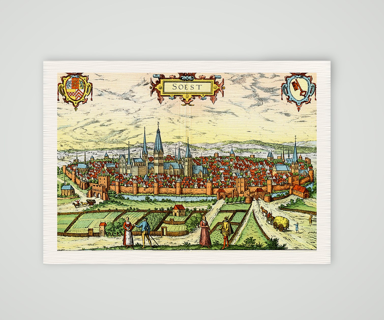 Soest nach Braun und Hogenberg – Farbiges Faksimile nach Braun und Hogenberg, Kunstdruck auf Leinenpapier