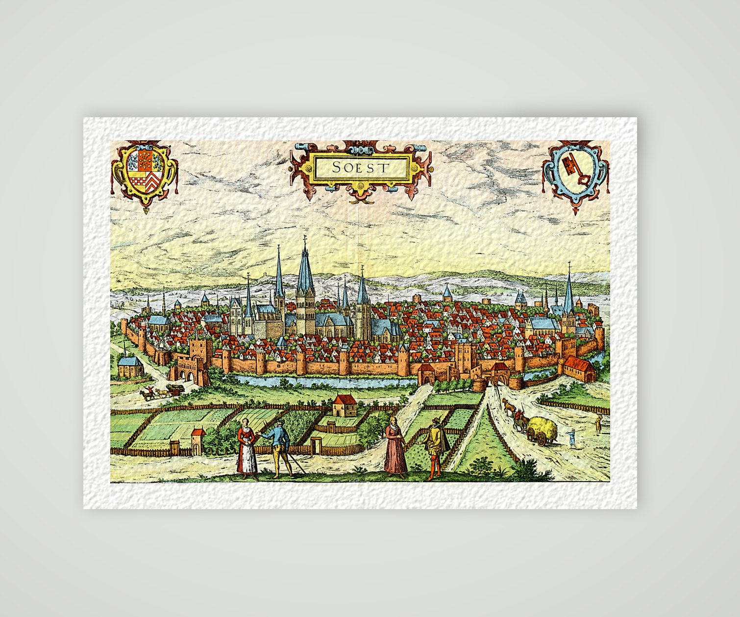 Soest nach Braun und Hogenberg – Farbiges Faksimile nach Braun und Hogenberg, Kunstdruck auf Hahnemühle-Büttenpapier