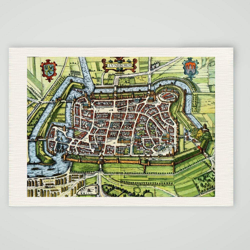Lüneburg Stadtplan nach Braun und Hogenberg – Farbiges Faksimile nach Braun und Hogenberg, Kunstdruck auf Leinenpapier