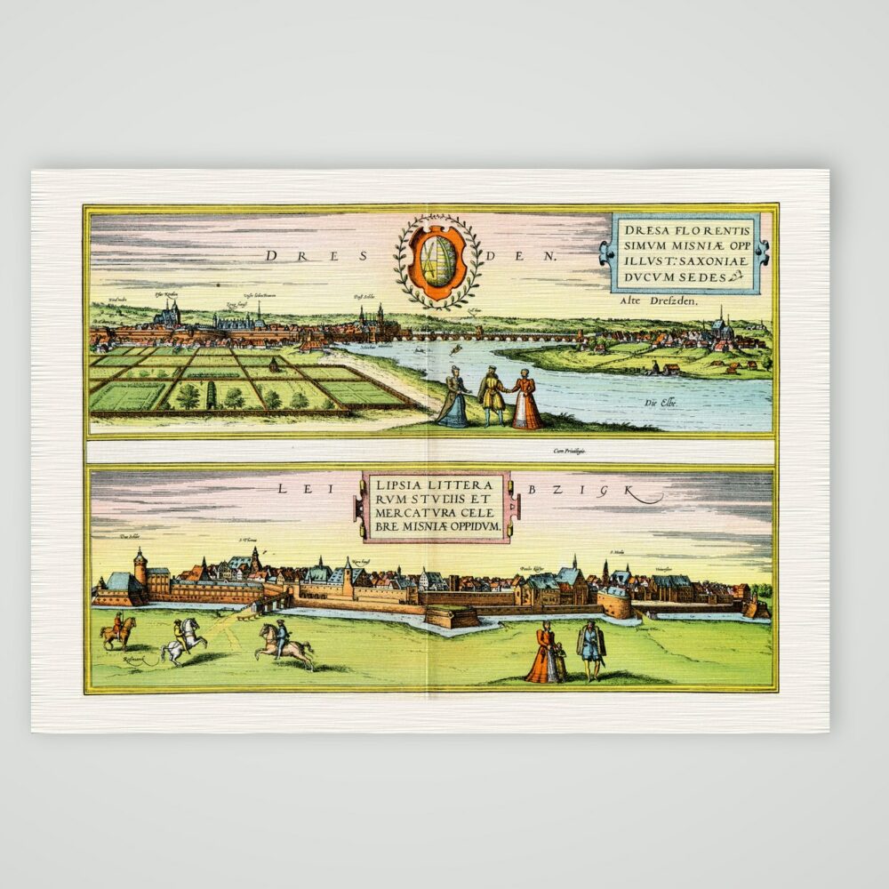 Dresden und Leipzig nach Braun und Hogenberg – Farbiges Faksimile nach Braun und Hogenberg, Kunstdruck auf Leinenpapier