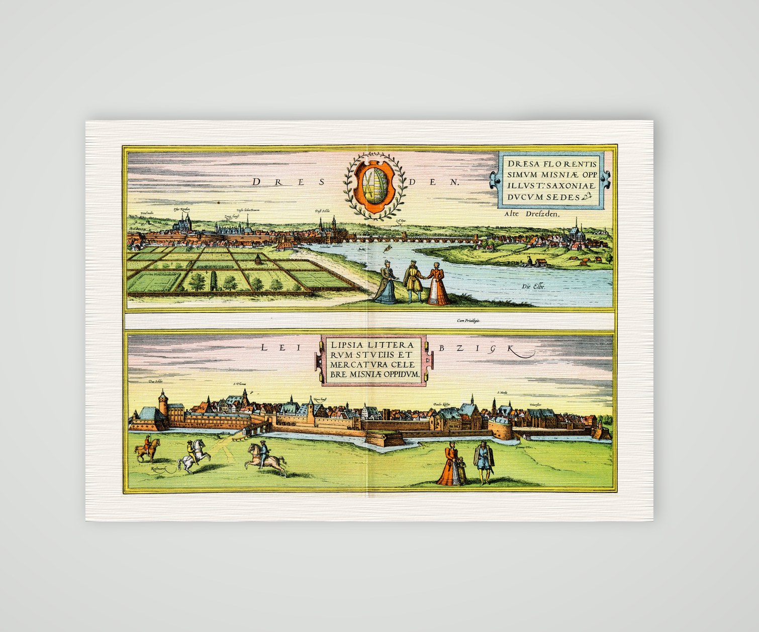 Dresden und Leipzig nach Braun und Hogenberg – Farbiges Faksimile nach Braun und Hogenberg, Kunstdruck auf Leinenpapier