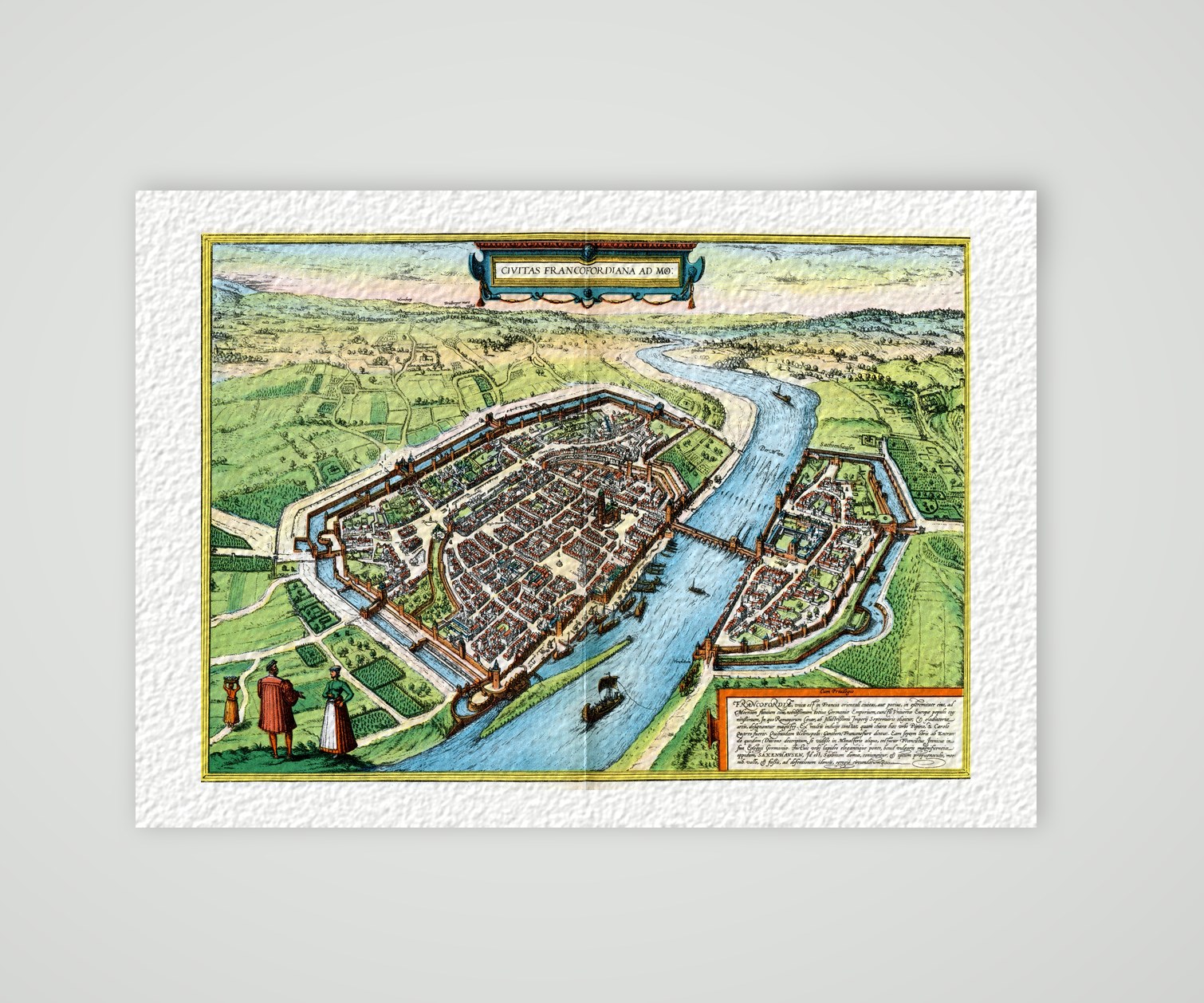 Frankfurt am Main Stadtplan nach Braun und Hogenberg – Farbiges Faksimile nach Braun und Hogenberg, Kunstdruck auf Hahnemühle-Büttenpapier