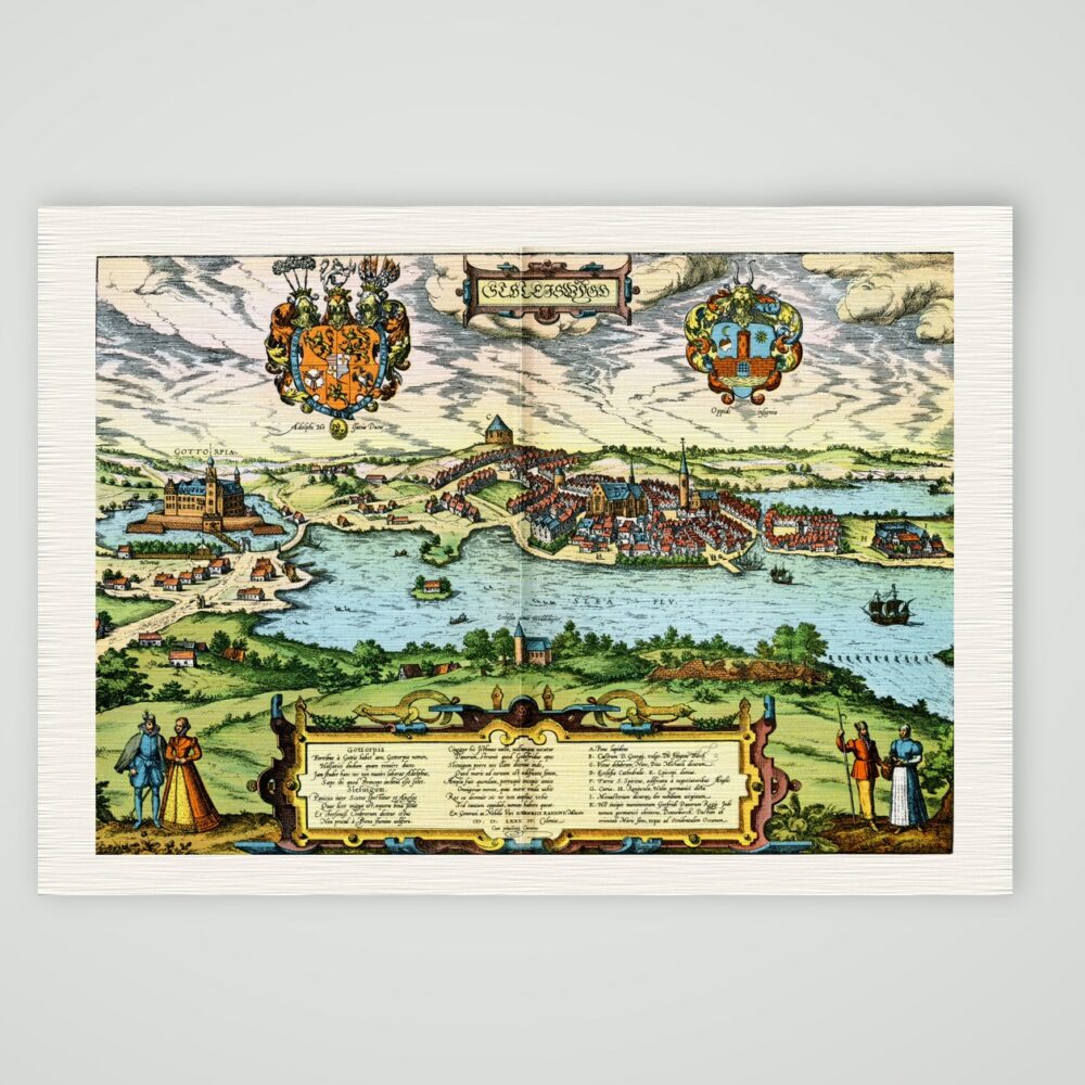 Schleswig nach Braun und Hogenberg – Farbiges Faksimile nach Braun und Hogenberg, Kunstdruck auf Leinenpapier