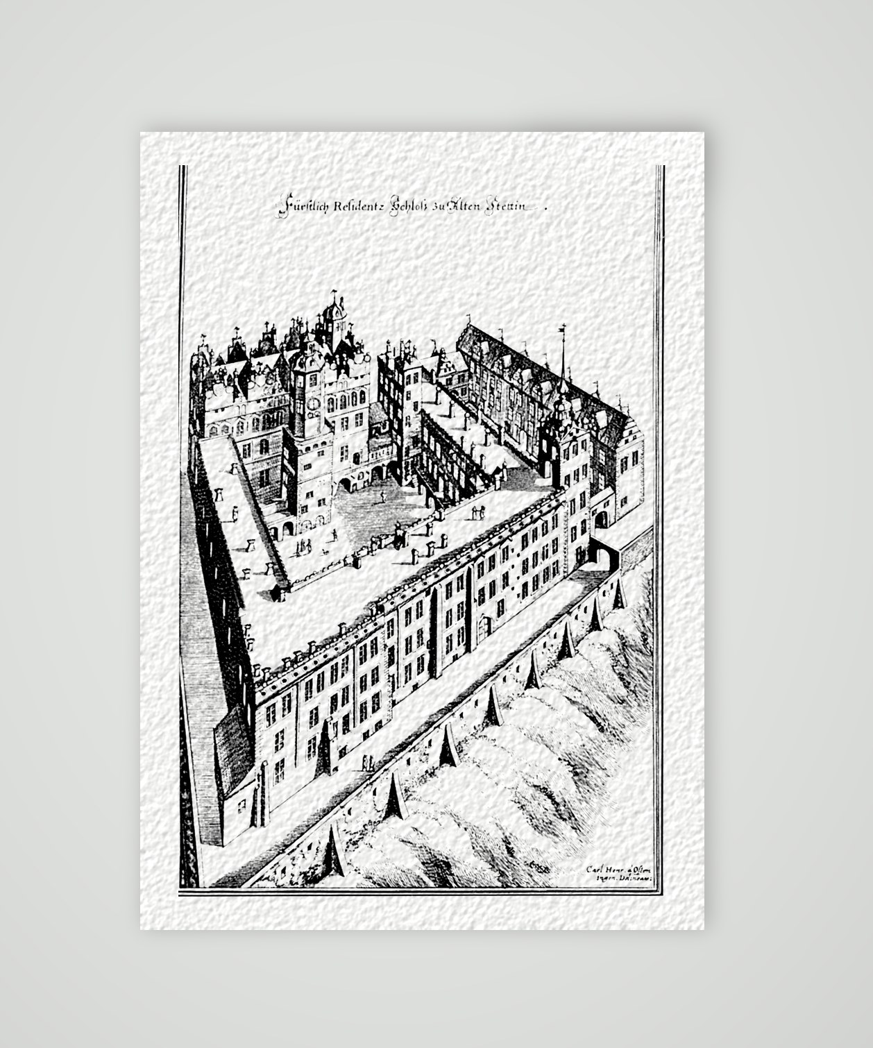 Stettin, das herzogliche Residenzschloss – Buchreproduktion nach Kupferstich, Kunstdruck auf Hahnemühle-Büttenpapier