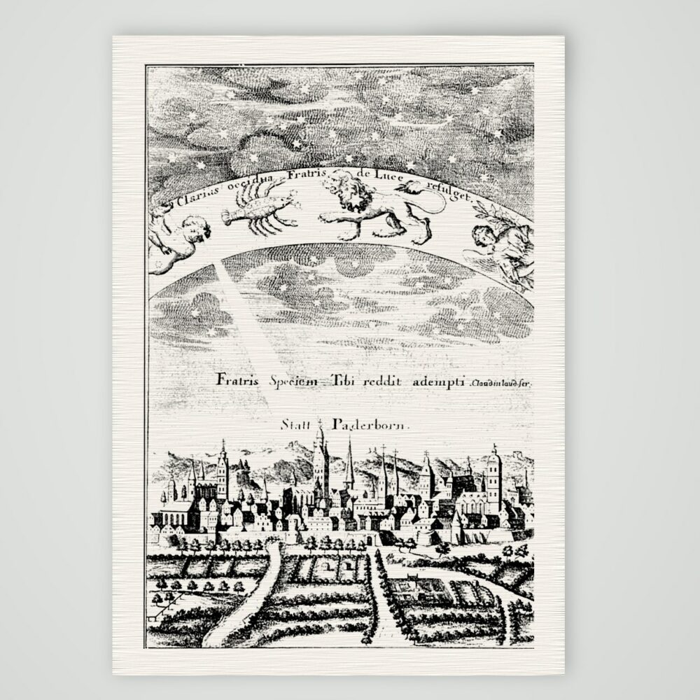 Paderborn unter dem Sternenhimmel – Buchreproduktion nach Kupferstich, Kunstdruck auf Leinenpapier