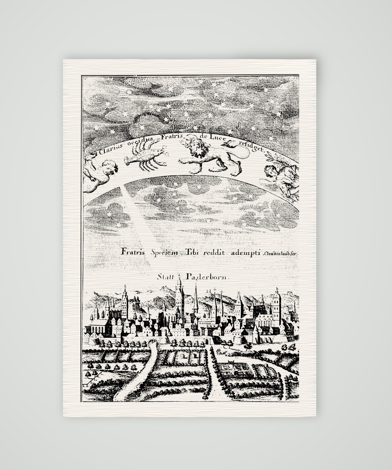 Paderborn unter dem Sternenhimmel – Buchreproduktion nach Kupferstich, Kunstdruck auf Leinenpapier