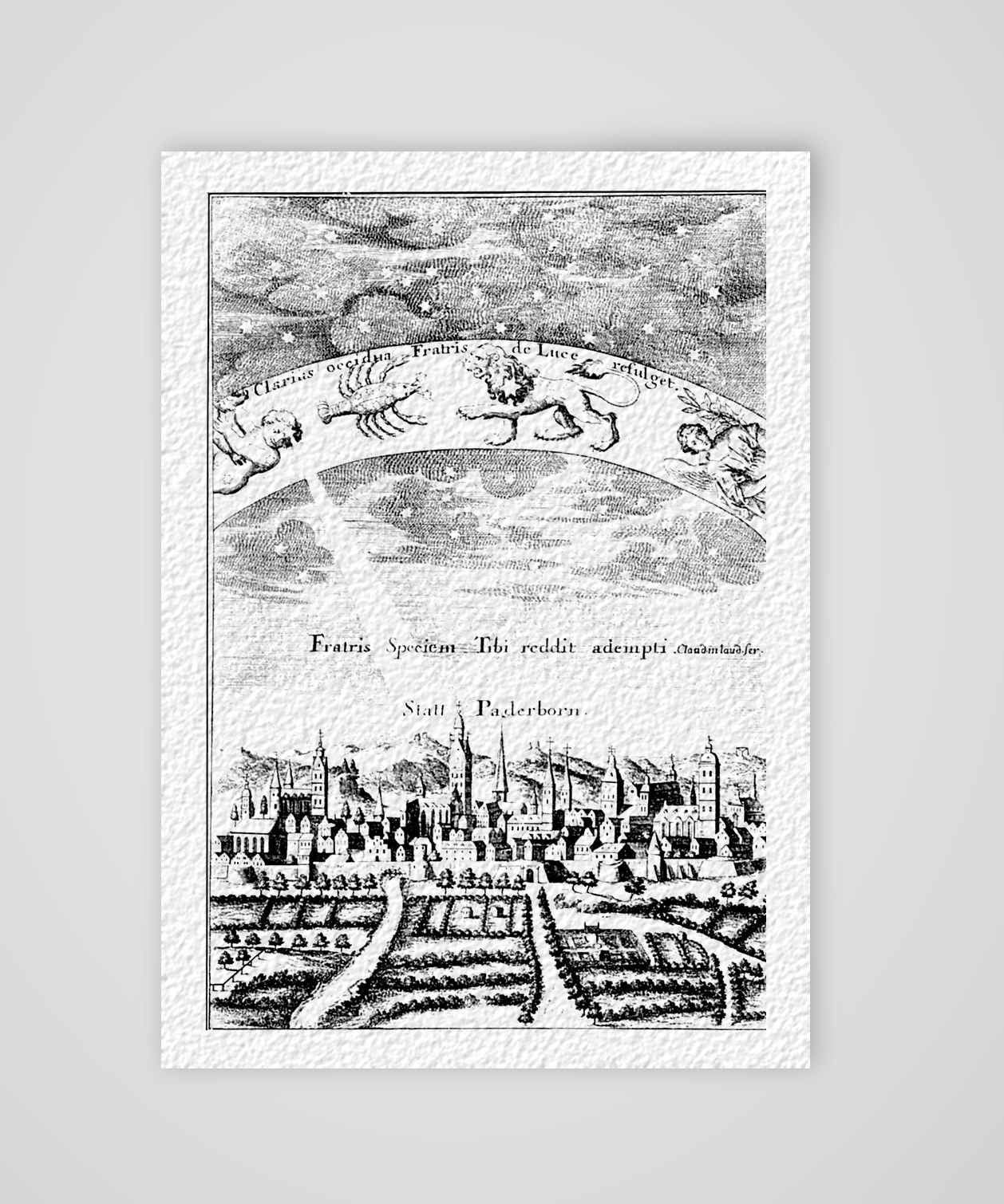 Paderborn unter dem Sternenhimmel – Buchreproduktion nach Kupferstich, Kunstdruck auf Hahnemühle-Büttenpapier