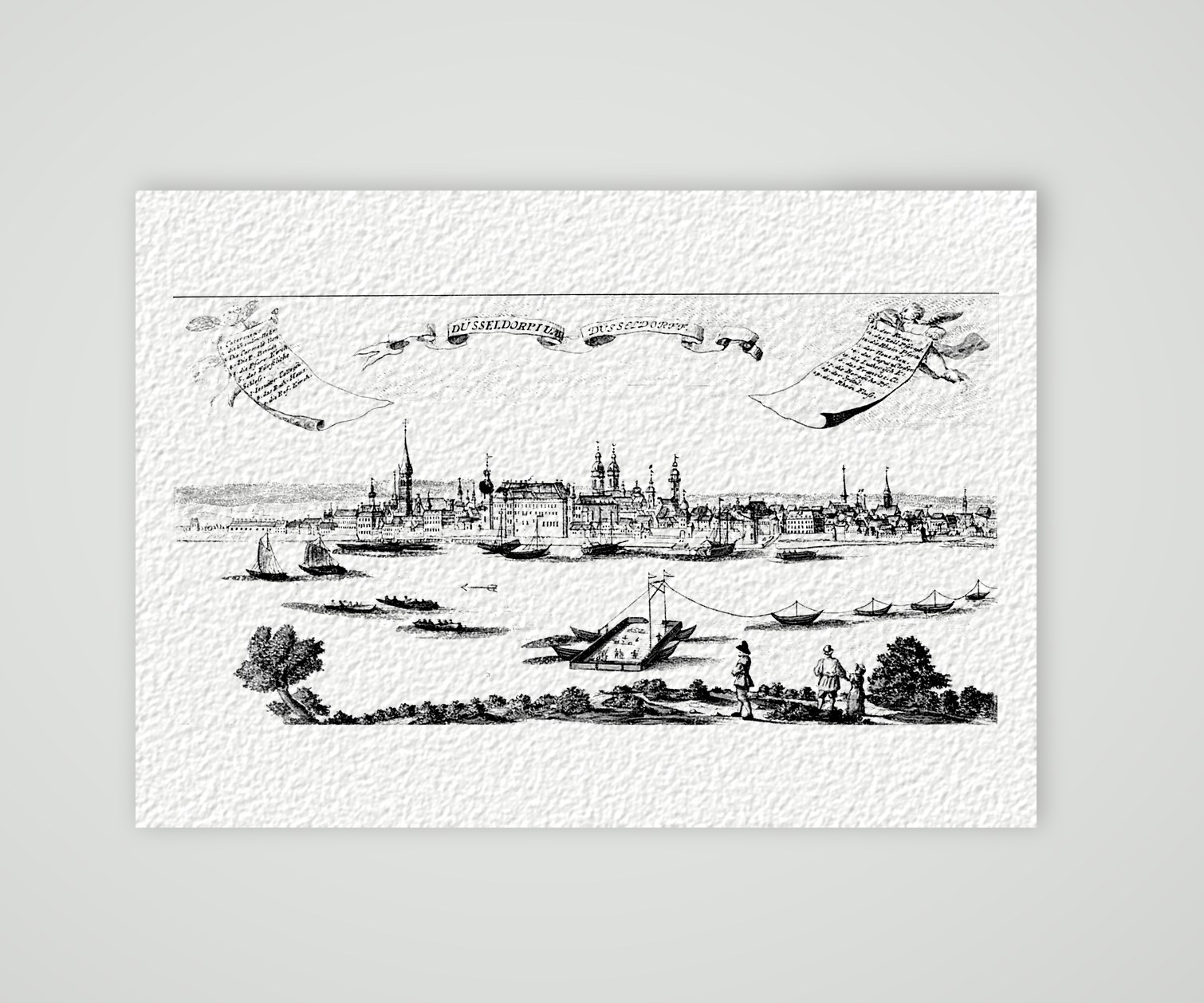 Düsseldorf am Rhein – Buchreproduktion nach Kupferstich, Kunstdruck auf Hahnemühle-Büttenpapier