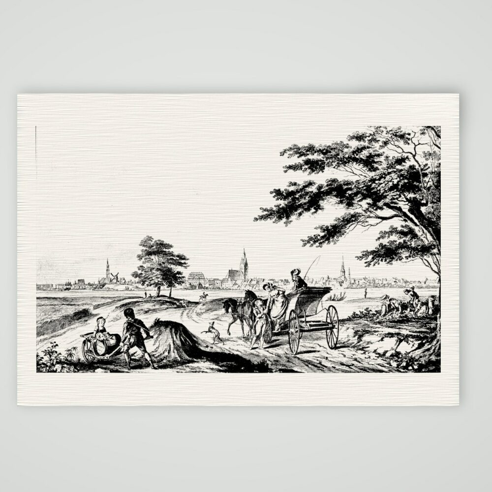 Hannover, Blick auf die Stadt – Buchreproduktion nach Kupferstich, Kunstdruck auf Leinenpapier