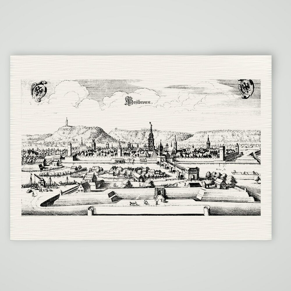Heilbronn am Neckar – Buchreproduktion nach Kupferstich, Kunstdruck auf Leinenpapier