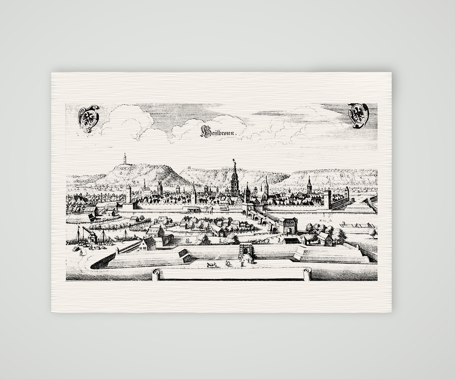 Heilbronn am Neckar – Buchreproduktion nach Kupferstich, Kunstdruck auf Leinenpapier